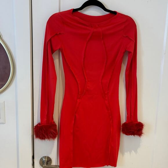NWT OW Collection Red Long Sleeve Exposed Seam Mini Dress Sz Small MSRP $220 - Picture 5 of 13